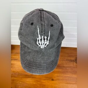 Women’s Gray Skeleton Hand Embroidered baseball Cap. 100% cotton. One size